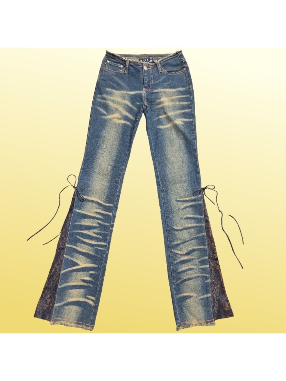 Vintage Deadstock Y2K Low Rise Bootcut Jeans Size 3 Lace Inserts Side Ties